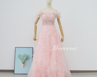 Sparkle sequins tulle feather pink dress Fairy Bridal Dress A line Graduation Dress Gorgeous Girls 18th Birthday Dress,Senior prom dress