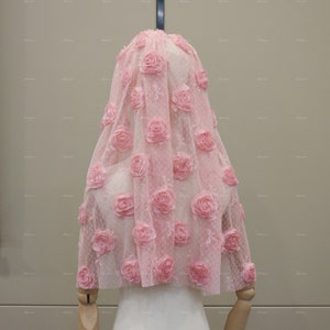 Gorgeous 3D floral rose veil Rose Pink wedding veil Vintage Veil with comb 1T Short pink flower Veil for Bride fairy princess bridal veil