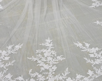 Clear Sequin White flower lace bridal veil Fairy floral lace Wedding Veil 1T long Veil Vintage floral lace veil Elegant lace veil