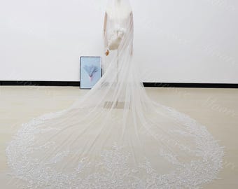 Sparkle white beaded tiny leaf lace blusher veil Vine Florals bridal veil Cathedral wedding veil Vintage Veil with comb-heavy lace veil
