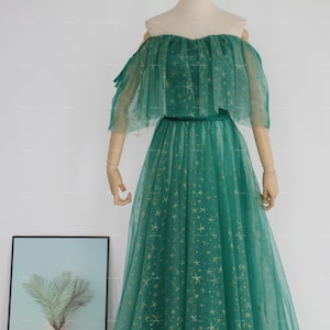 Off the shoulder Gold starfish Turquoise Green Party Dress Bridesmaid Dress Fashion Green Homecoming Gown Fairy Evening dress Green Custom