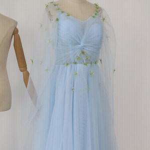 Dreamy Sky blue tulle prom dress Party dress Graduation Gown Deep V wedding Dress Gorgeous Birthday dress fairy floor length Ball Gown