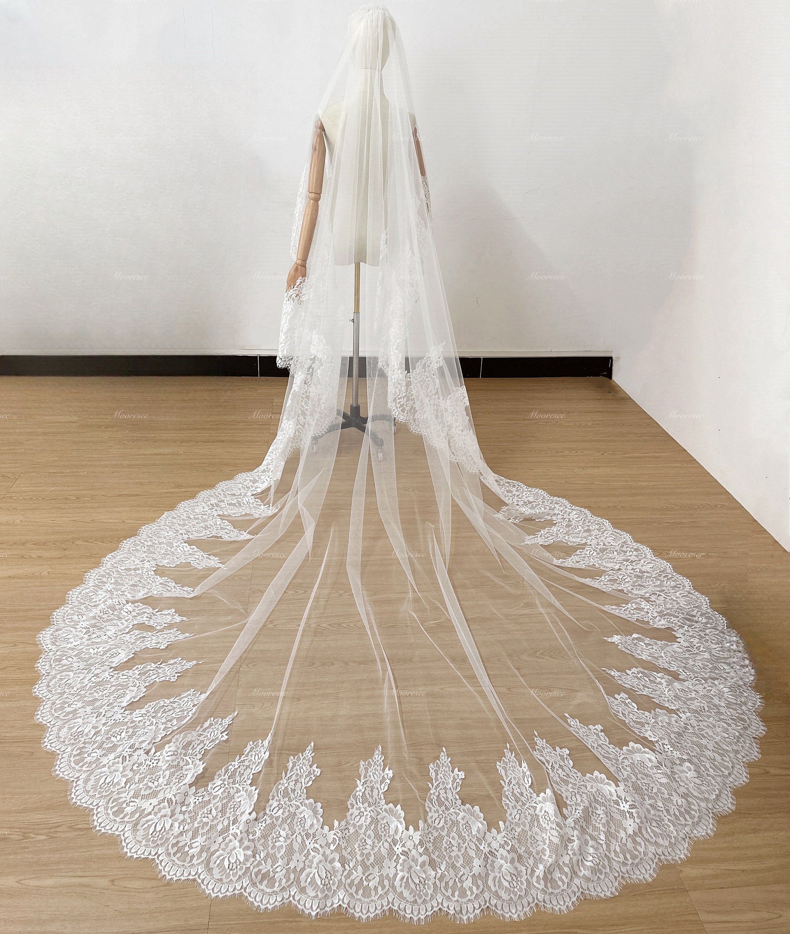 Cathedral Length Vintage Dream French Eyelash Stretch Lace 
