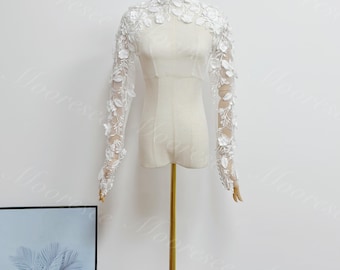 Custom 3D flower lace wedding boleros Long Sleeves Vintage lace bolero bridal bolero jacket Wedding dress topper Romantic lace sleeves