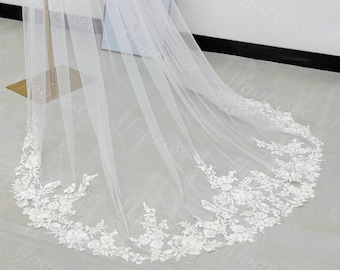 Church Sequins flower lace bridal veil Fairy floral lace Wedding Veil 1T long Veil Vintage floral lace veil Elegant lace veil