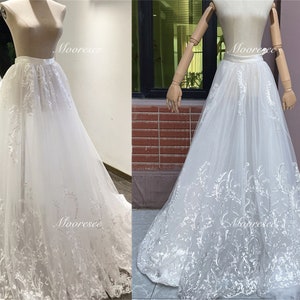 Removable 4 layers Wedding Detachable Floral lace train Bridal Detachable train Long train Ivory Tulle skirt Bridal overskirt Bridal Skirt