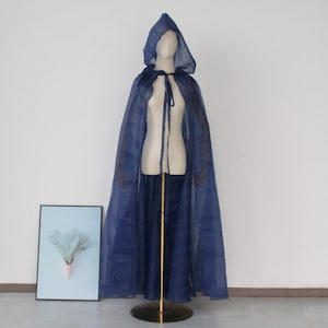 Double Layer Organza Hooded cape Prom cape Navy Wedding cape Boho outside wedding cape for Bride Custom color Cape navy blue cloak