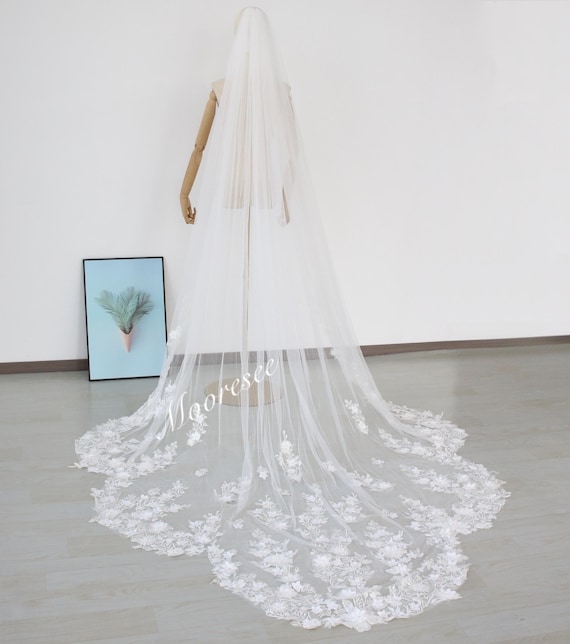 Stunning White Beaded Bridal Veil 4676V-I-48-2__89352.1683435069  main image 4