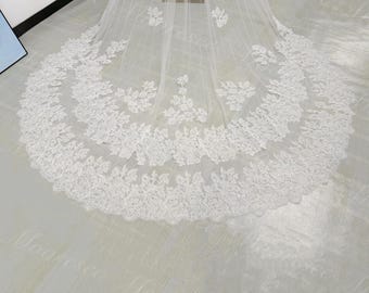 Vintage Eyelash lace veil Church wedding veil with comb Cathedral long Veil Bridal lace veil Custom lace veil