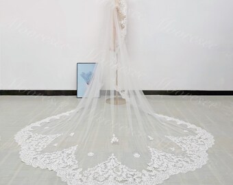 Cathedral Classic lace Mantilla veil with Comb Lace with pearl Embroidered lace Veil Gorgeous Bridal Veil Chapel veil