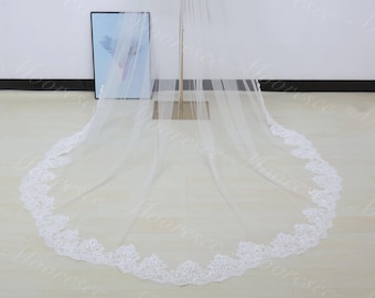 Flowery shape Chantilly lace edge wedding veil with comb Gorgeous Cathedral Bridal Veil Vintage lace veil