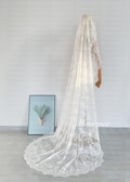 Vintage French Eyelash Stretch Lace Mantilla veil,Cathedral Soft lace Bridal Veil Off white Lace Mantilla veil