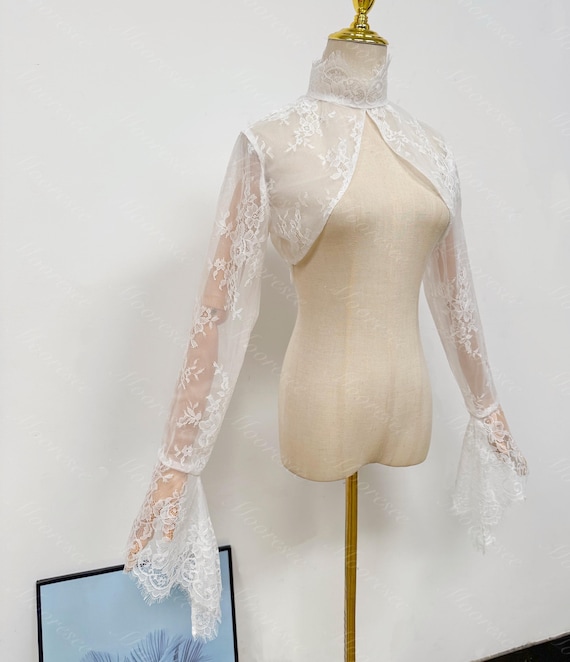 Long Bell Sleeves Soft Chantilly Lace Wedding Boleros Bridal