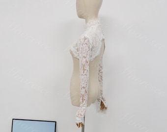 Elegante Spitze Hochzeit Boleros Lange Ärmel Spitzen Bolero Braut Bolero Jacke Spitze Hochzeit Kleid Topper Romantische Spitze Ärmeln