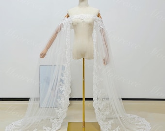 Vintage Off the Shoulder cape,lace Bridal cape white Lace cape,long sleeves cape,Victorian lace sleeves