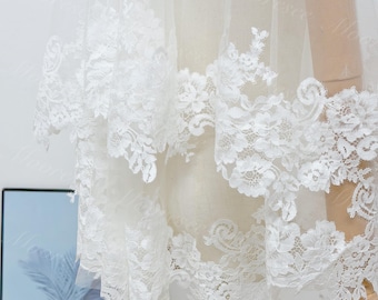 2T Floral lace bridal veil Fairy floral lace Wedding Veil blusher chantilly lace veil Fingertip Veil Church veil Elegant lace veil