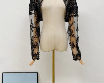 Custom Black beaded lace wedding boleros Long Sleeves lace bolero bridal bolero jacket Lace Wedding dress topper Romantic lace sleeves