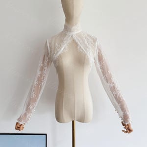Custom Soft Chantilly Lace wedding boleros Long Sleeves lace bolero bridal bolero jacket Lace Wedding dress topper Romantic lace sleeves