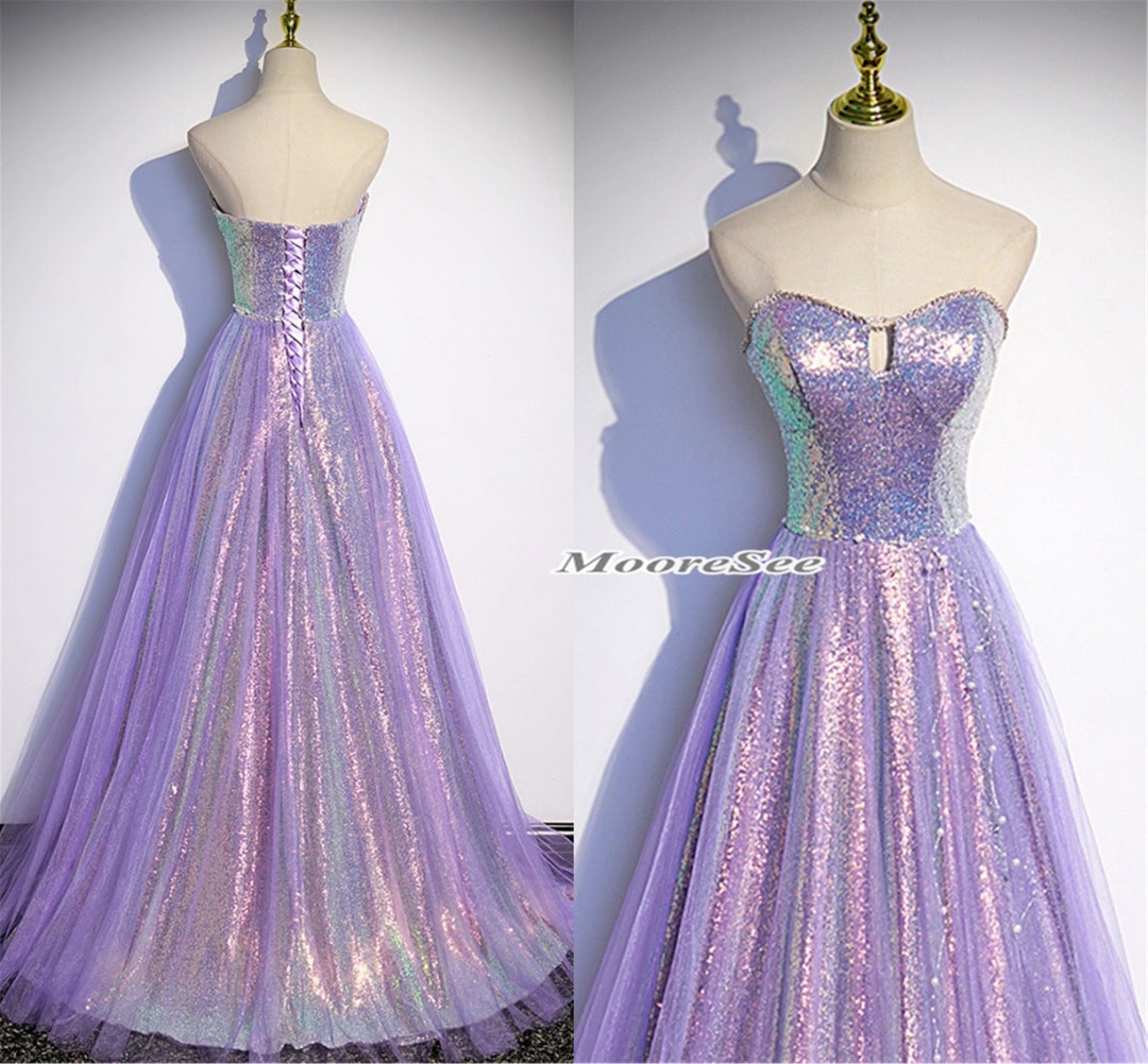Purple Floral Sweetheart Slit Mermaid Gown