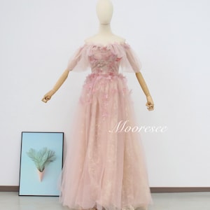Fairy Floral Pink Bridal Dress A line princess Dress Gorgeous Girls 18th Birthday Dress,Pink Party Dress,Senior prom dress,Graduation dress