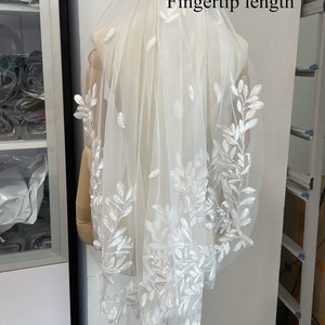 Leaf Lace wedding veil Vintage Wedding Veil with comb 1 Tier Cathedral Wedding Veil for Bride fingertip Veil Chapel veil Custom made veil image 9