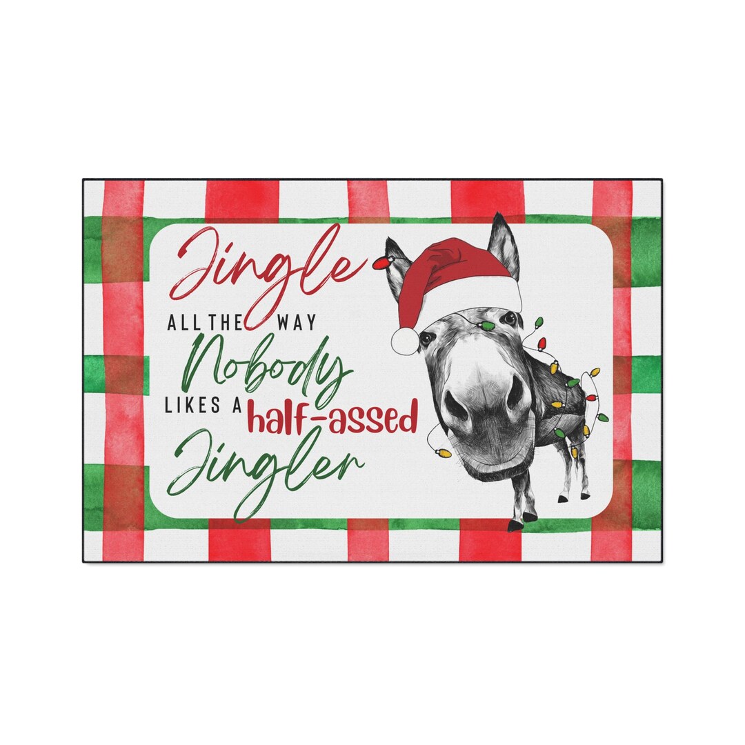 Holiday Donkey Jingle All the Way Outdoor Rug | Christmas Door Mat With ...