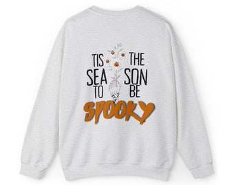 Unisex Heavy Blend™ Crewneck Sweatshirt Tis the Season to be Spooky Skeleton Pumpkin Jack o Lantern Halloween Fall Autumn Sweater