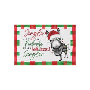 Tappeto natalizio per le vacanze all&#39;aperto, asino Jingle Bells, tappetino con stampa Holiday Jingle All The Way, tappetino di benvenuto