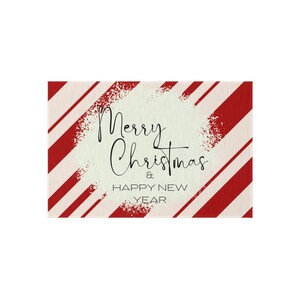 Tappeto natalizio per le vacanze all&#39;aperto, tappetino con stampa Candy Cane di Buon Natale e Felice Anno Nuovo, tappetino di benvenuto
