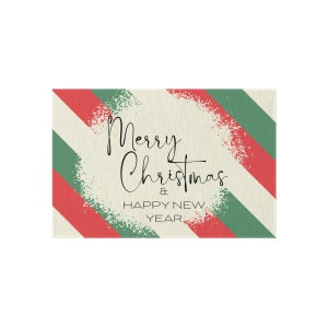 Outdoor Holiday Christmas Rug, Merry Christmas and Happy New Year Candy Cane Retro print floor mat, welcome mat