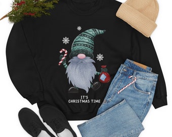 Unisex Heavy Blend Crewneck Holiday Gnome Sweatshirt, It's Christmas Time