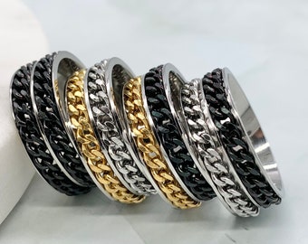 Fidget Ring Anxiety Ring spinner double Chain Spinner ring for women and men Anxiety Spinning Ring worry ring anxiety relief