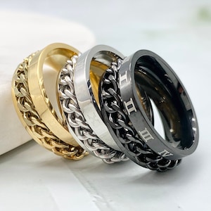 Spinner Ring Anxiety Ring Fidget with Chain Silver Gold Spinner ring for women and men Anxiety Spinning Ring worry ring anxiety relief