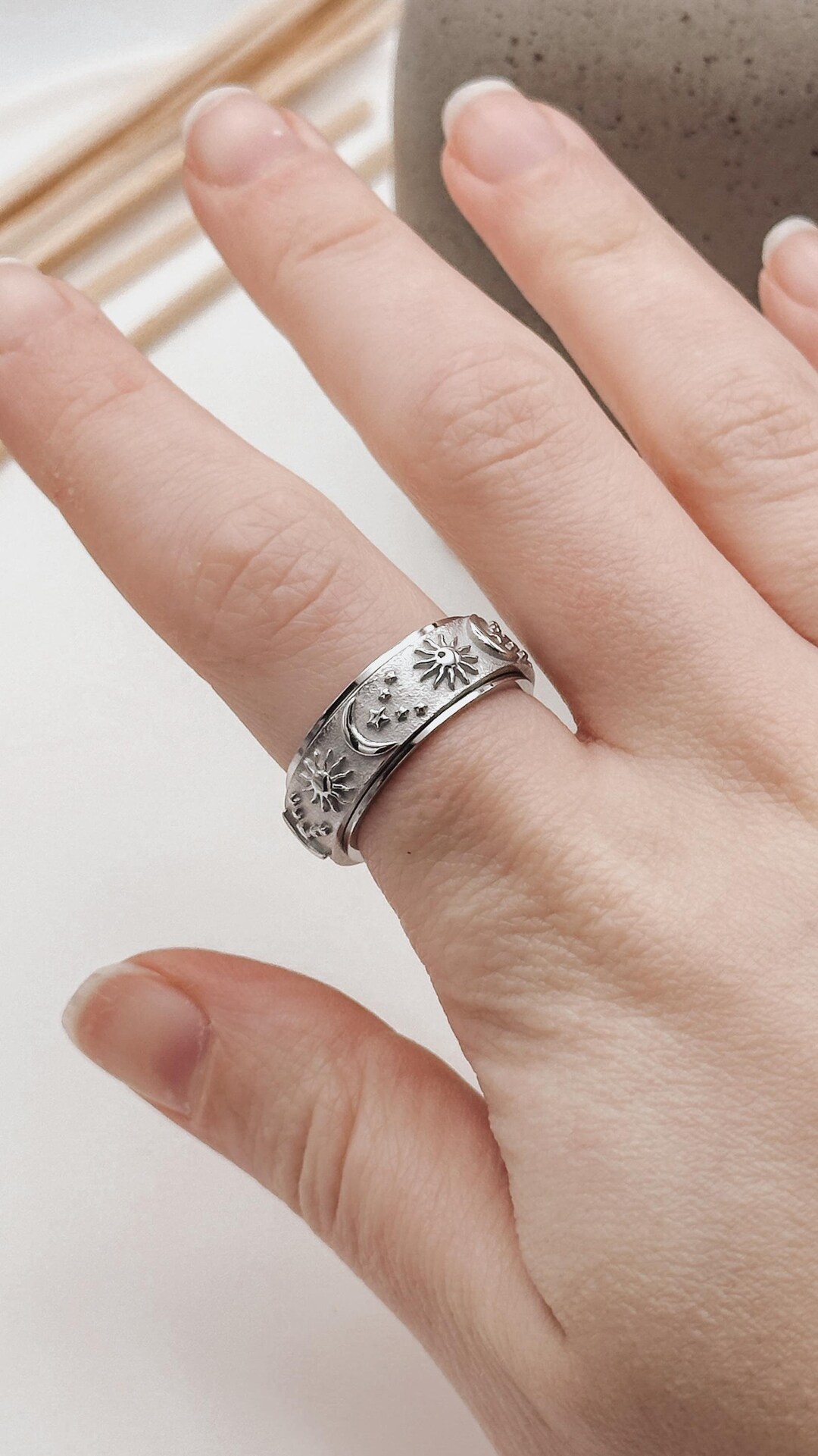 Stainless Steel Sun and Moon Spinner Ring, Fidget Ring for Anxiety ...