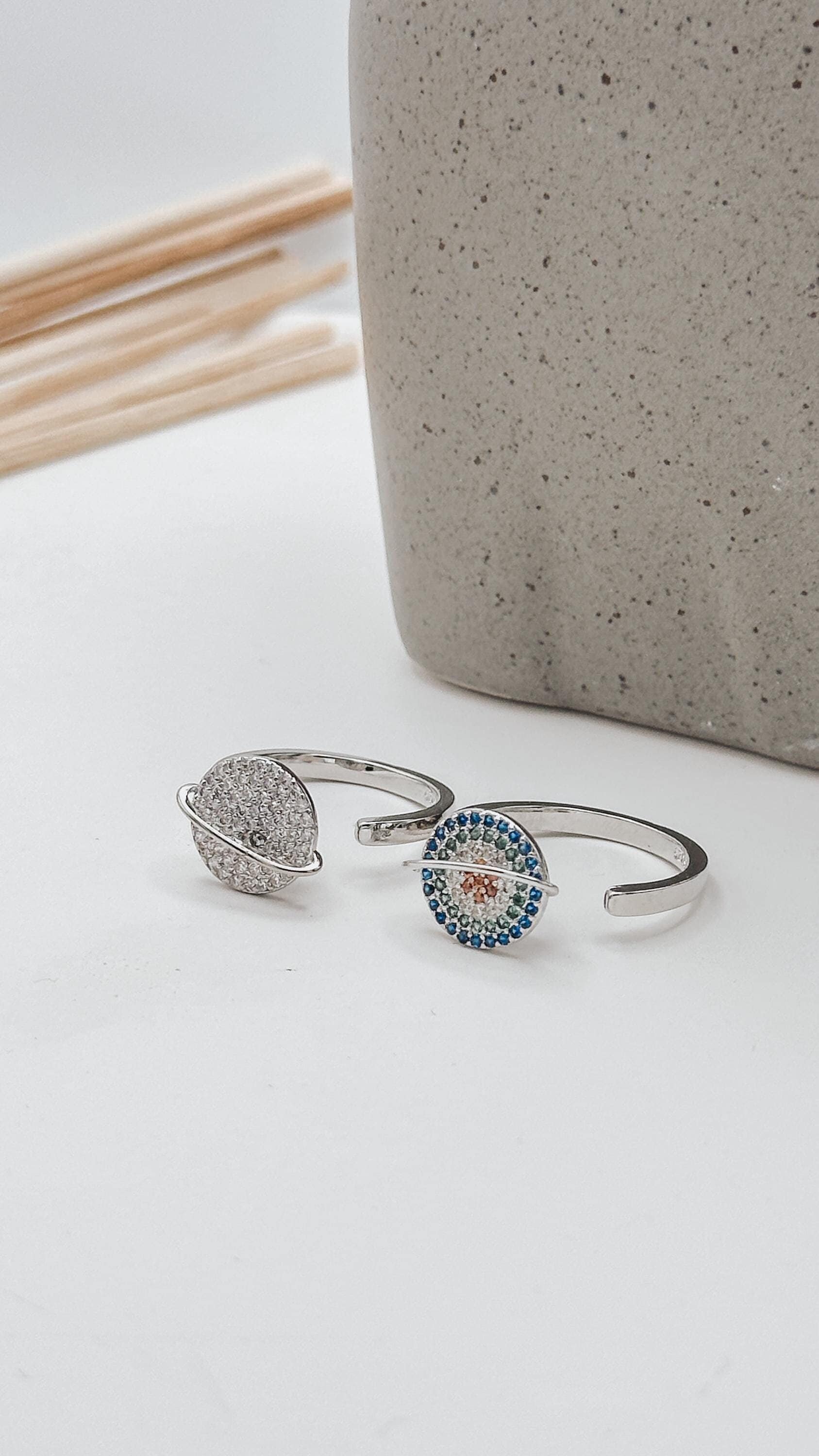 Planet-themed Adjustable Rings, Rhinestone Saturn Rings in Silver or ...