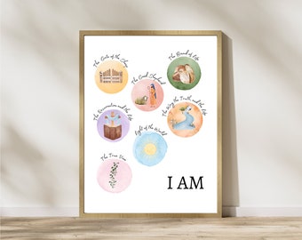 I Am Statements of Jesus | Christian Wall Art Print | Kids Bible Verse Wall Art | Sunday School Decor | Religious Nursery Print- Digital