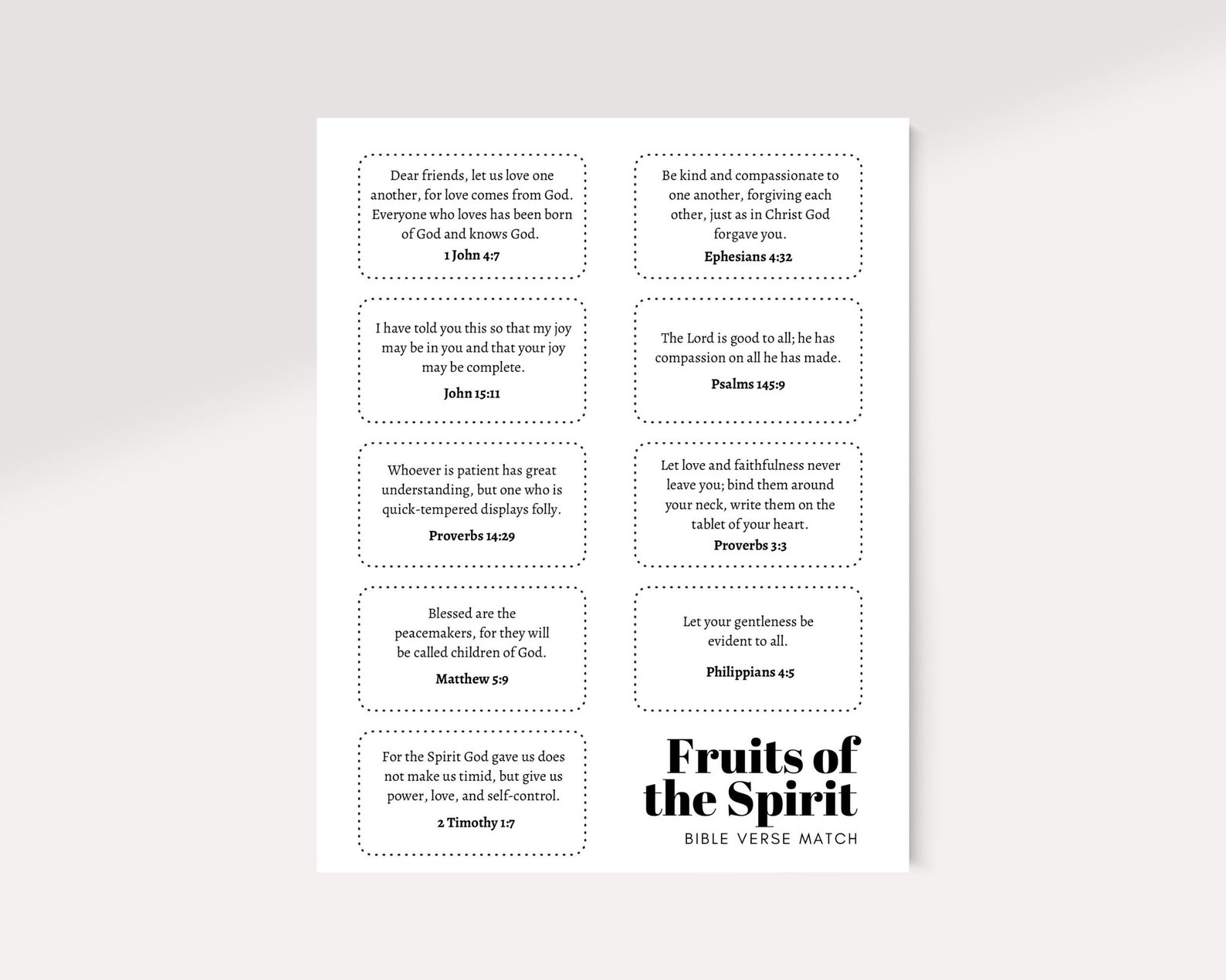 Fruits of the Spirit Matching Game | Bible Verse Activity (printable ...