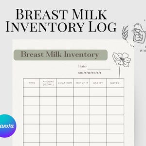 Editable Breast Milk Inventory Log | Printable Breast Milk Storage Tracker | Breastfeeding Exclusive Pumping | Expecting Mom Gift | Doula