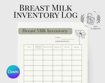 Editable Breast Milk Inventory Log | Printable Breast Milk Storage Tracker | Breastfeeding Exclusive Pumping | Expecting Mom Gift | Doula
