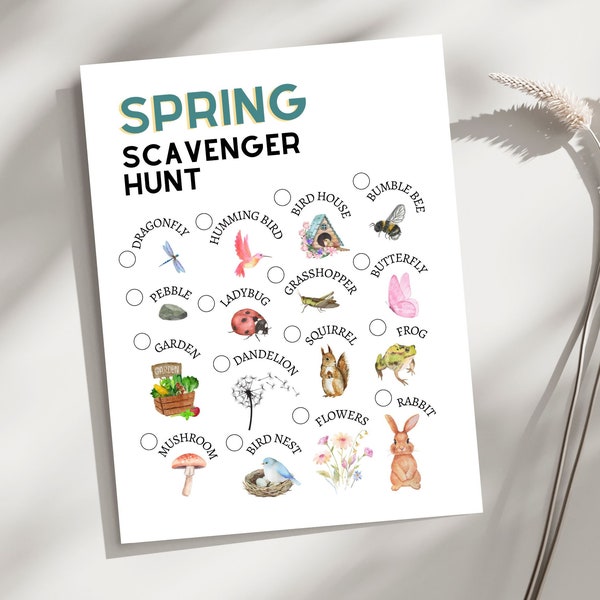 Spring Scavenger Hunt Worksheet | Toddler Printable | Outdoor Play | Nature Scavenger Hunt | Spring Activities for Kids | Homeschool