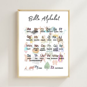 Bibel Alphabet zum Ausdrucken | Kinder christliche Schrift Wandkunst | Kinderzimmer, Sonntagsschule, Hausschuldekor | Christliche Kindergärtnerin Print- Digital