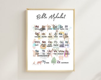 Kids Bible Alphabet Wall Art: Christian Scripture Print for Nursery, Sunday School and Homeschool | ABC Classroom Poster