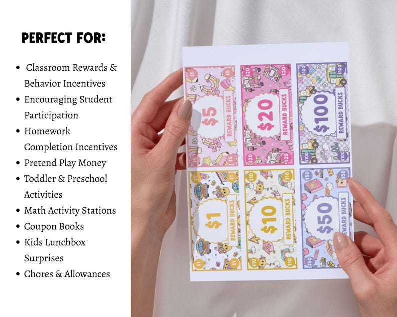 Kids Classroom Reward Money Printable | Pretend Play Dollar Bills ...