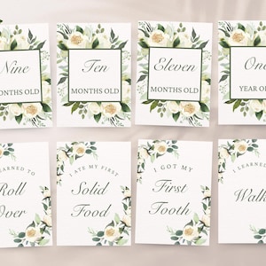 Cartes florales pour la première année de bébé | Cartes d'étape mensuelles pour bébé | Baby Shower sans distinction de sexe | Maman enceinte | Nouveau cadeau pour bébé