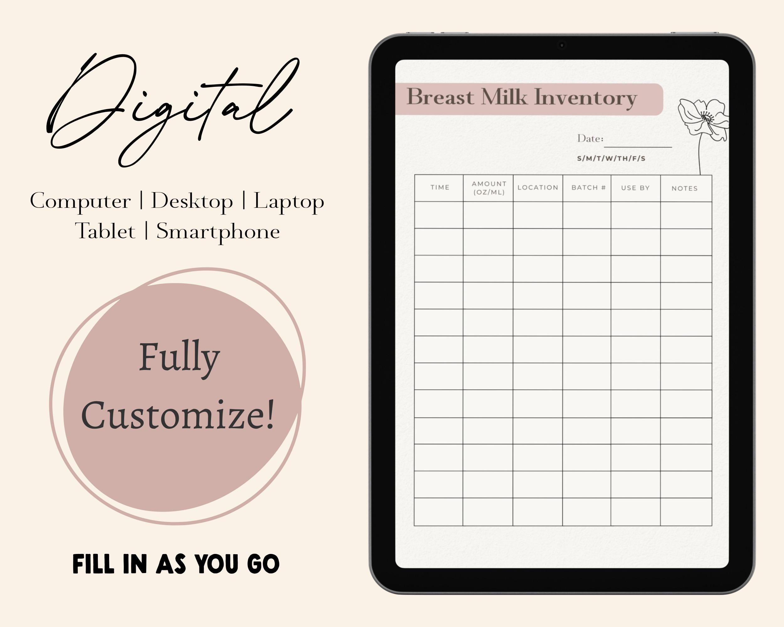 Breastmilk Inventory Printable Tracker | Breastmilk Storage Log ...