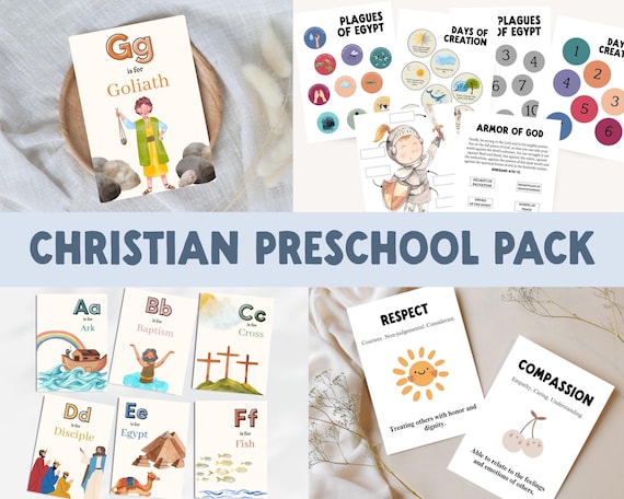 Christian Preschool Bundle: Scripture Posters, Bible Busy Book, Educational Worksheets, Alphabet Flashcards (Digital Download)