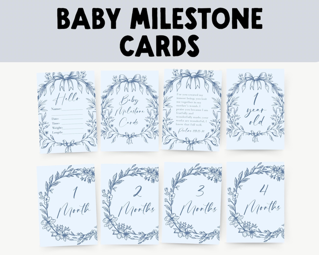 Floral Baby Milestone Cards | Vintage Blue Bow Photo Props for Baby ...