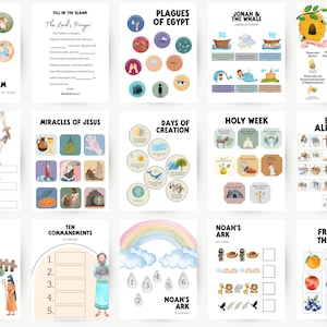 Christian Bible Worksheets for Kids | Toddler Busy Book Printable | Sunday School Lessons | Kids Bible Study | Preschool Bible Curriculum