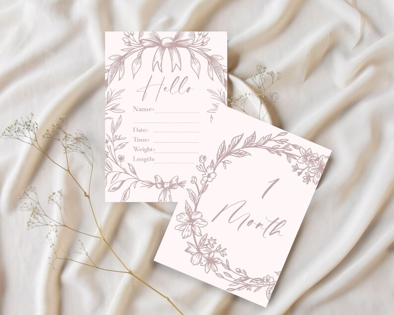 NICU Milestone Cards Printable | Vintage Pink Bow | Preemie Baby Girl ...