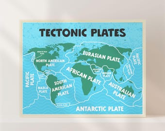Tectonic Plates World Map Poster | Earth Science Classroom Wall Art (Digital Download)